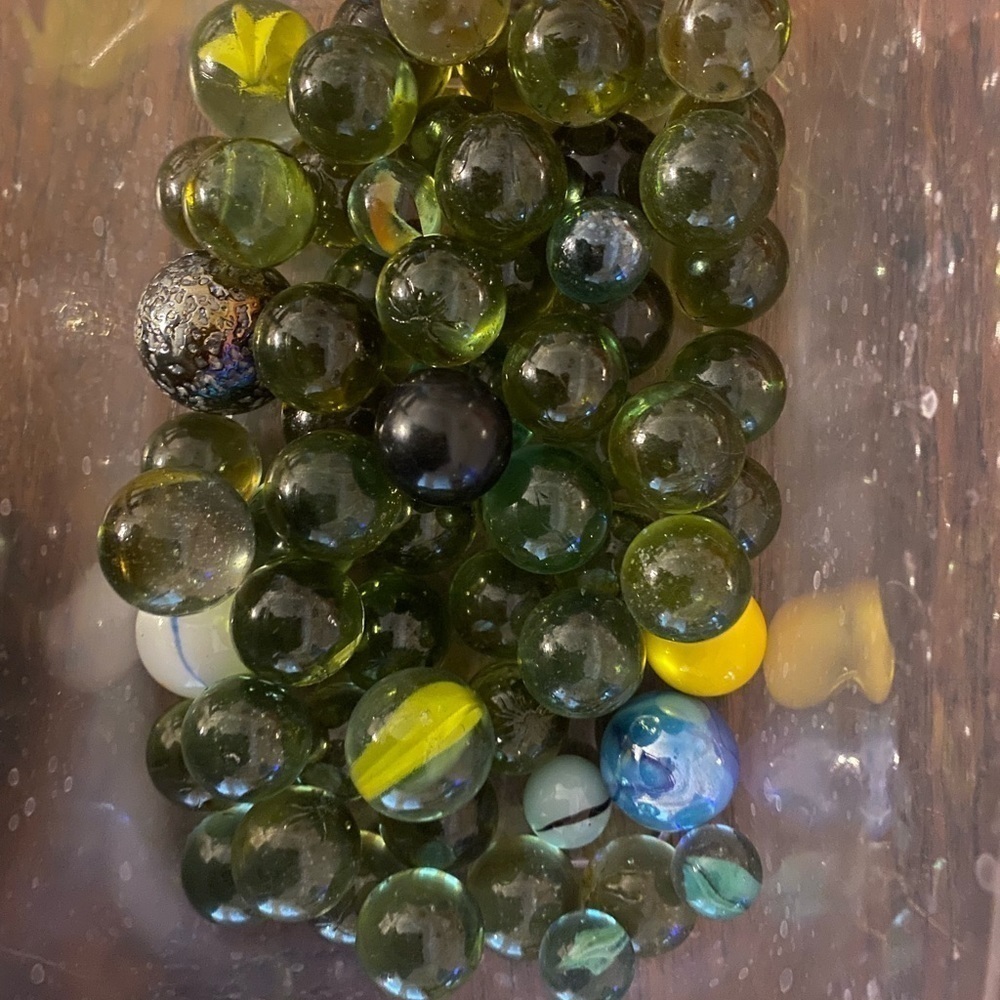 Vintage Glass Marbles Lot | Rare Iridescent Speckled Shooter Cat Eyes Game Lot